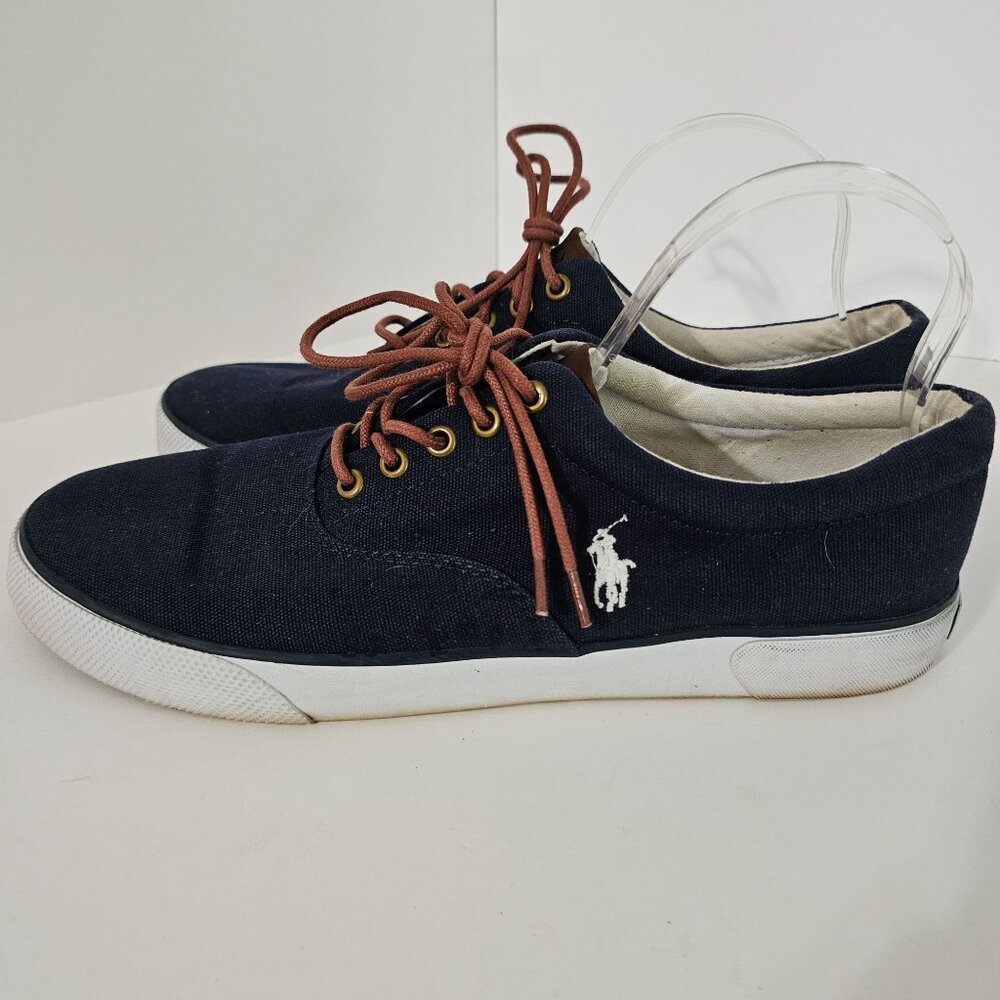 Polo Ralph Lauren Mens‎ Navy Canvas Sneakers Size 11《779》S - Picture 2 of 10